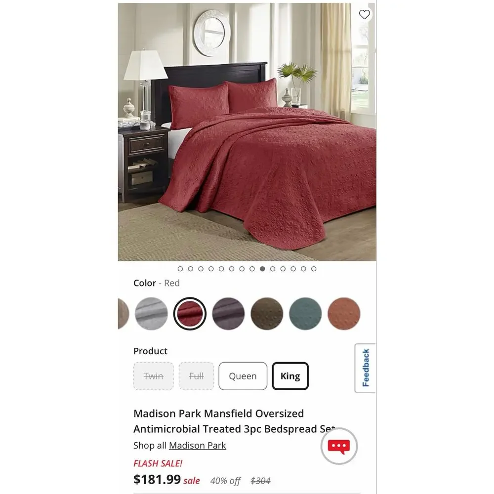 NEW! Madison Park King Red Mansfield 3pc Bedspread Set